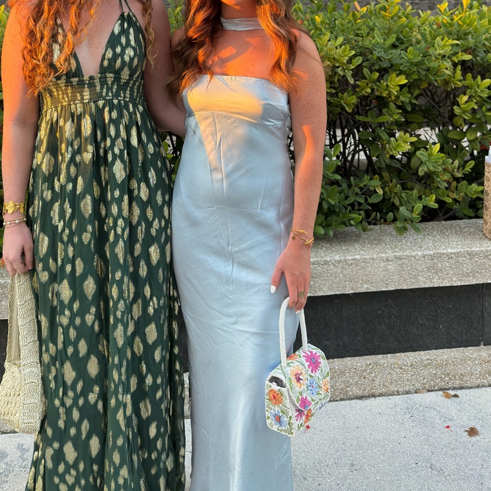 Blue satin maxi dress